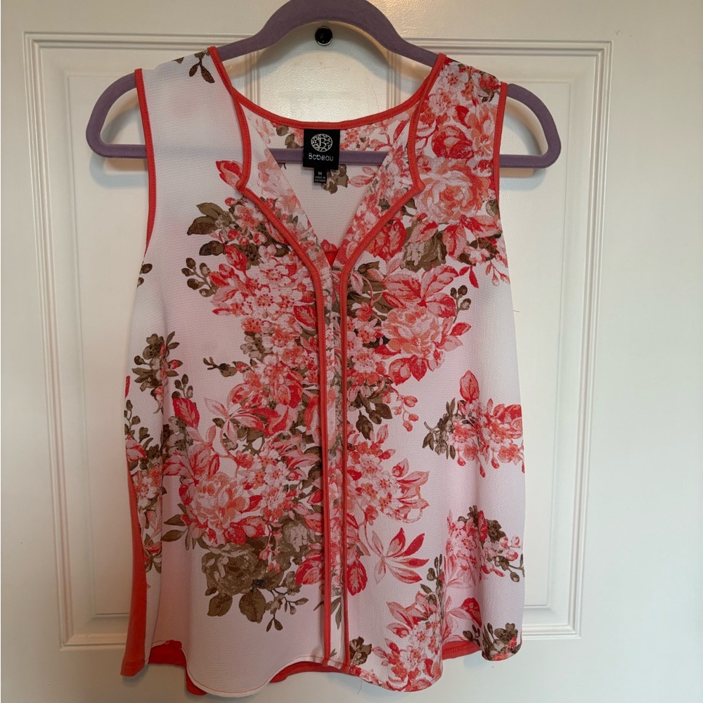Floral Sleeveless Top - Orange and White, excellent condition